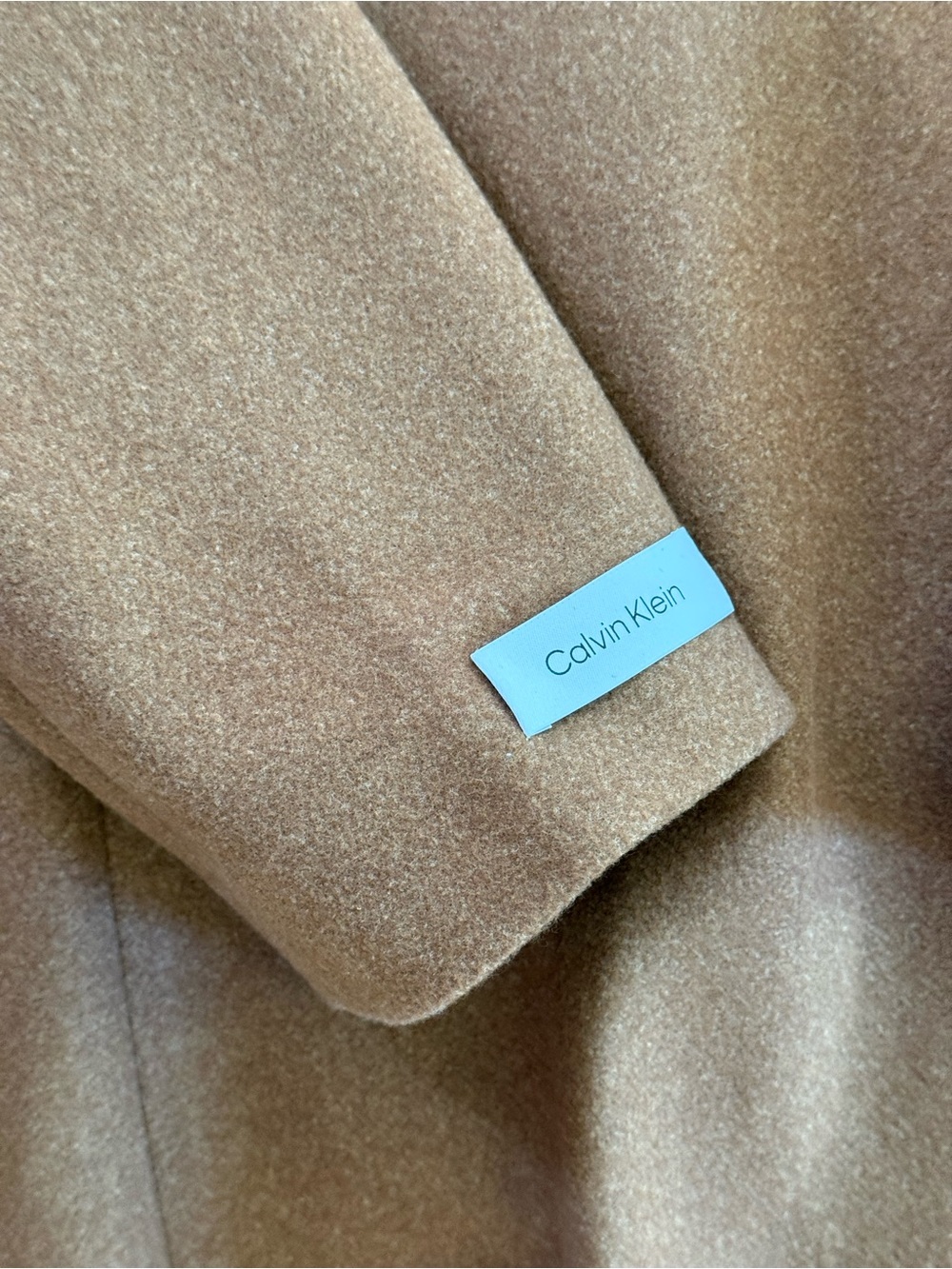 Calvin Klein Camel Brown Wool Blend Stand Collar Mid Length Coat NWOT Sz Large - Picture 13 of 15